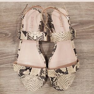 SCHUTZ Women's Black and Cream Snake Print Sandals